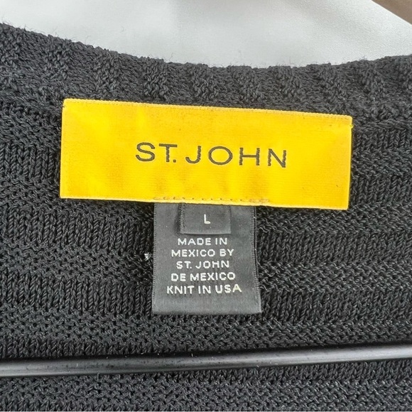 St. John Kelly Coat Duster Cardigan Sweater Black Ribbed Ruffle Size L - Picture 4 of 9